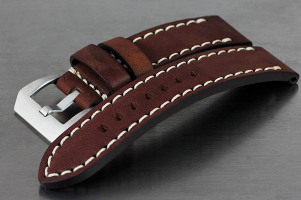 22mm Hand Sew Raw Style Italy Calf Strap - Dark Brown - OBRIS MORGAN TIMEPIECES