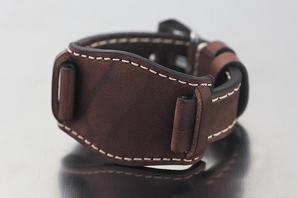 22mm Hand Sew Raw Style Italy Calf Bund Strap - Dark Brown - OBRIS MORGAN TIMEPIECES
